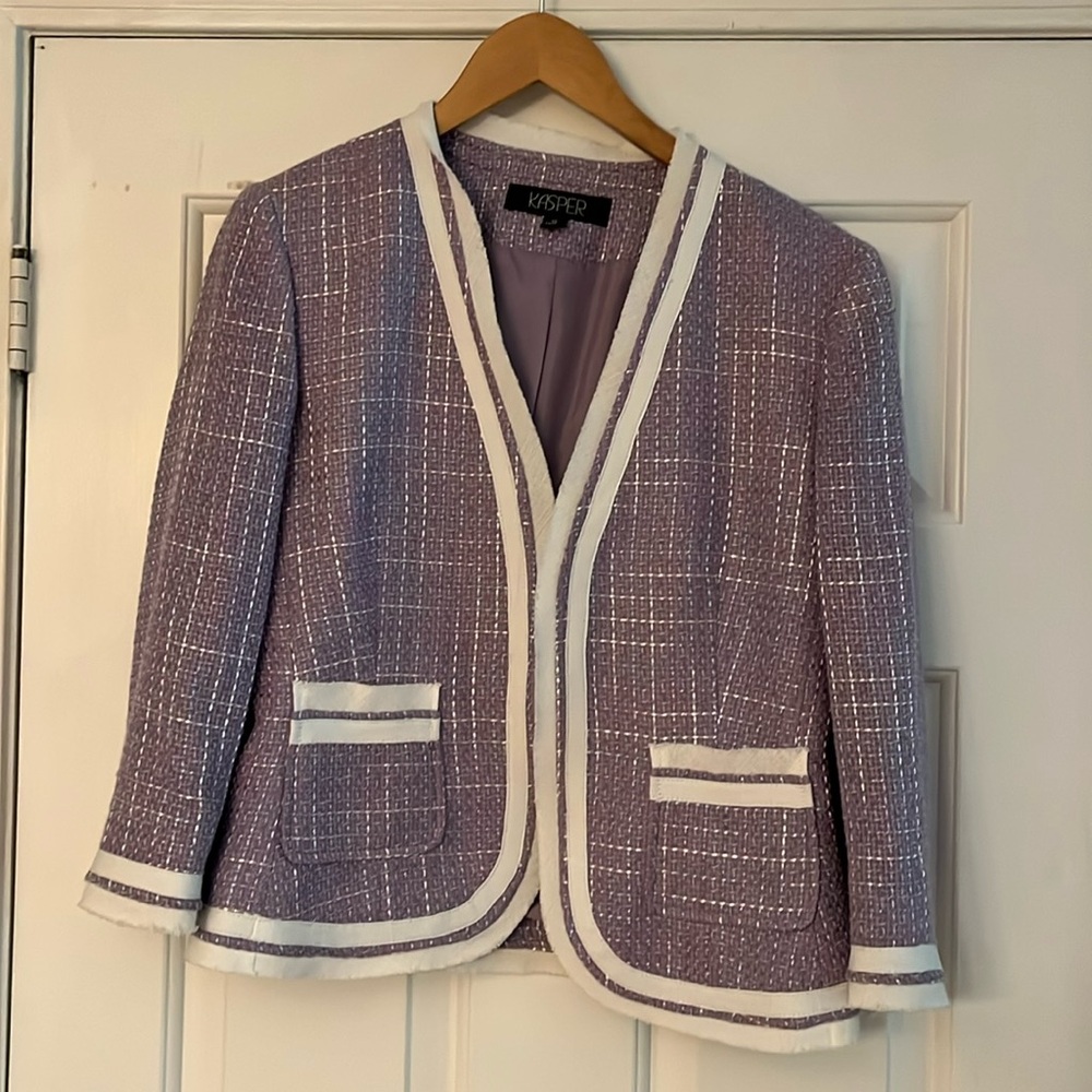 Kasper Lavender Tweed Open Front Jacket Blazer Size 10